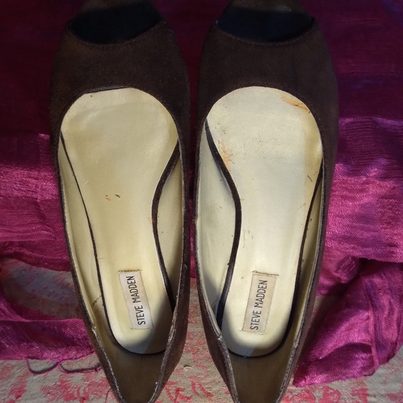 VTG Steve Madden brown suede peep-toe 1.5 inch heel shoes - size 9 - Picture 6 of 9